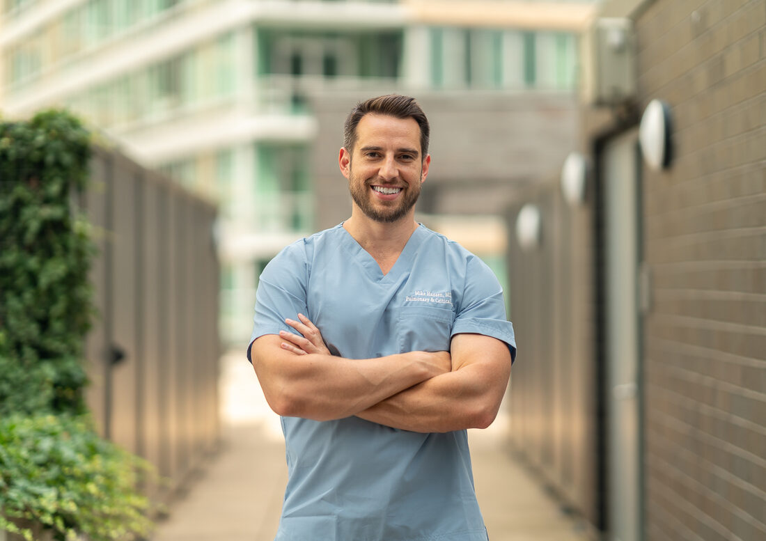 Mike Hansen, MD, in scrubs